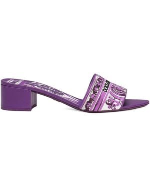 Dolce & Gabbana Maiolic Print Slide Sandals - Purple