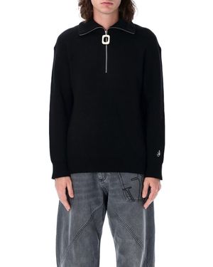 JW Anderson Half-Zip Jumper With Ribbed Knit - Black