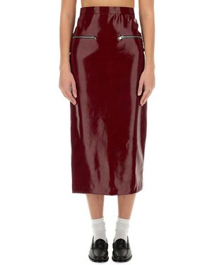MSGM Patent Leather Midi Skirt - Red