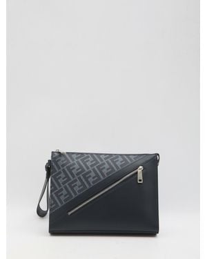 Fendi Leather Flat Pouch - Grey