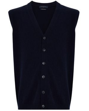 Daniele Fiesoli Merino Wool And Cashmere Vest With V-Neck - Blue