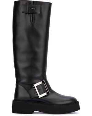 Roger Vivier Viv Rangers High Metal Bikers Boots - Black