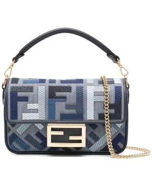 Fendi Mini Baguette Ff Embroidery Canvas Bag in Blue | Lyst UK