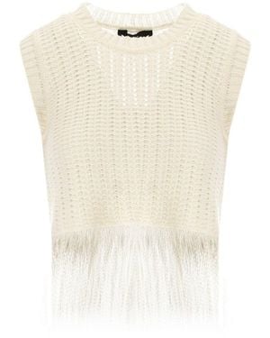 Weekend by Maxmara Navetta Fringed Top - White