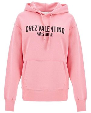 Valentino Garavani Cotton Hoodie With Kangaroo Pocket - Pink