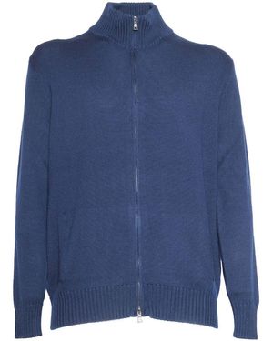 Ballantyne T Neck Zipped Cardigan - Blue