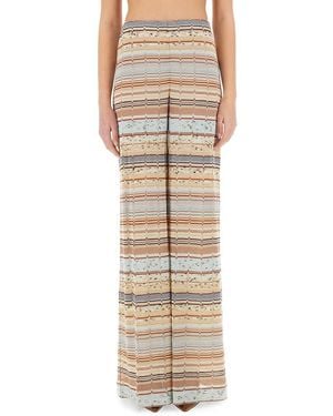 Missoni Leggings With Zig Zag Lamé Fringe - Natural