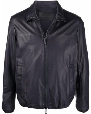 Emporio Armani Leather Zipped Jacket - Blue