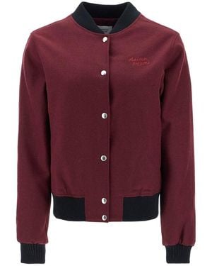 Maison Kitsuné Bordeaux Wool Teddy Jacket With Fox Embroidery - Red