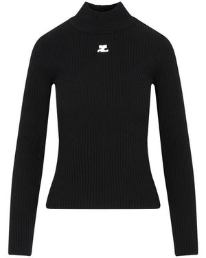 Courreges Roll Neck Ribbed Jumper - Black