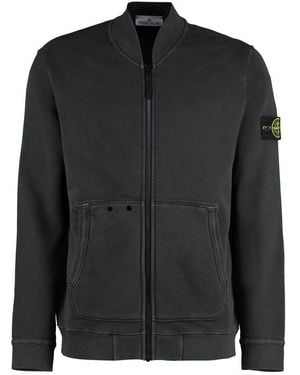 Stone Island Full Zip Cotton Hoodie - Black