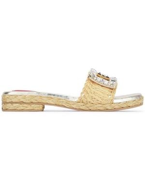 Roger Vivier Strass Buckle Raffia Espa Mule 25 - Natural