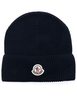 Moncler Logo Cotton Beanie - Blue