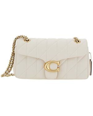COACH 'Tabby 26' Quilted Crossbody Bag With Chain-Link Leather Shoulder Straps And Logo Plaque On The Front - Natural