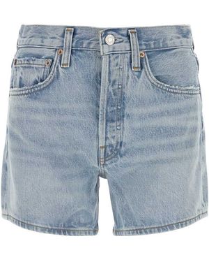 Agolde Parker Wide-Leg Mini Shorts - Blue