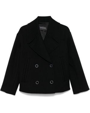 Emporio Armani Wool Double-Breasted Coat - Black