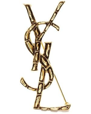 Saint Laurent Cassandre Crocodile Metal Brooch Accessories - Metallic