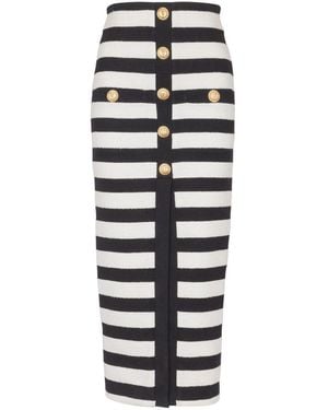 Balmain Buttoned Striped Long Skirt - White