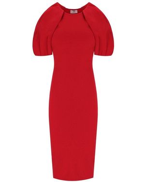 Elisabetta Franchi Organza-Appliqué Striped Knit Midi Dress