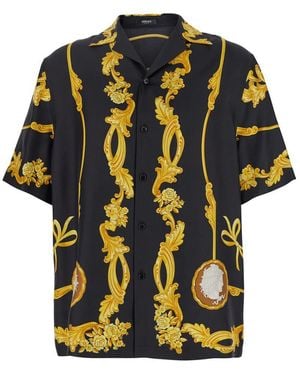 Versace Shirt With Cuban Collar And All-Over Graphic Print - Black