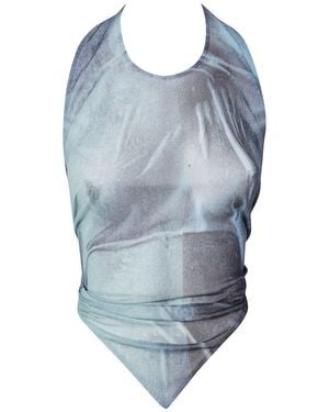 Jean Paul Gaultier Mesh Scarf Top Printed "Water" - Blue