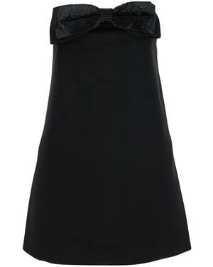 Self-Portrait Sleeveless Mini Dress With Bandeau And Beaded Oversize Bow - Black