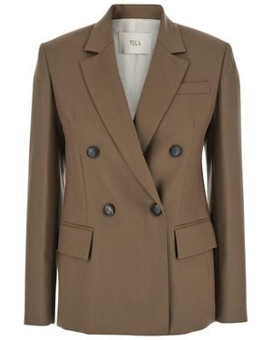 Tela 'Soho' Double-Breasted Jacket With Notched Revers - Brown