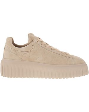 Hogan Suede H-Stripes Trainers - Natural