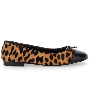 Tory Burch Ballet Shoes With Cap Toe And Leopard Print - White