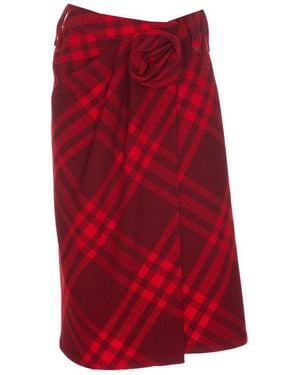 Burberry Wool Check Skirt - Red