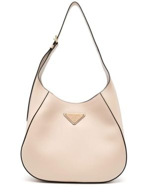 Prada Triangle-Logo Leather Shoulder Bag - Natural