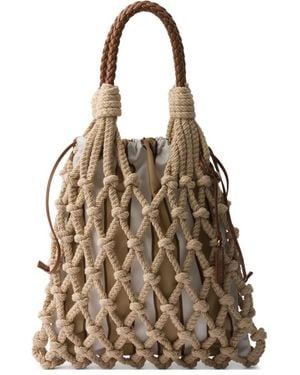 Prada Medium Macramé Tote Bag - Natural