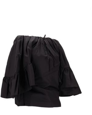 MERYLL ROGGE Top W/ Back Drape & Ruffle Sleeves - Black