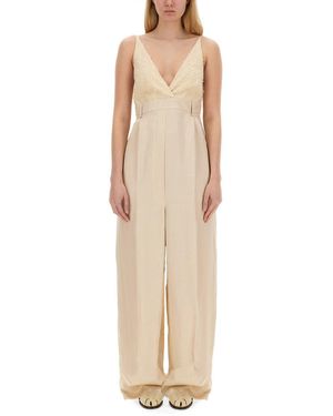 Alysi Malfile' Satin Jumpsuit - Natural