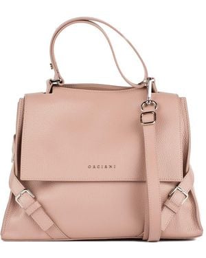 Orciani Sveva Sense Medium Leather Shoulder Bag With Antique Shoulder Strap - Pink