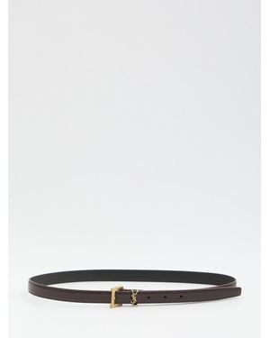 Saint Laurent Slim Cassandre Belt With Square Buckle - White