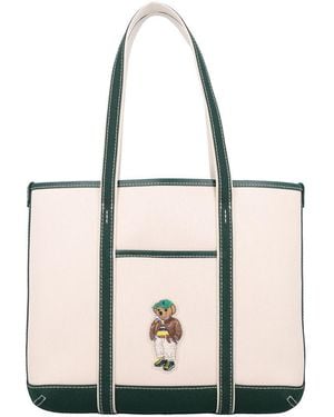 Polo Ralph Lauren Polo Bear Medium Canvas Tote Bag - Natural