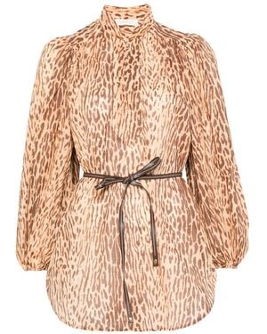 Zimmermann 'Cascadian' Blouse With Leopard Print - Natural