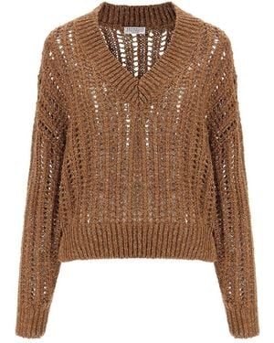 Brunello Cucinelli 'Rustic Dazzling Net' Jumper - Brown