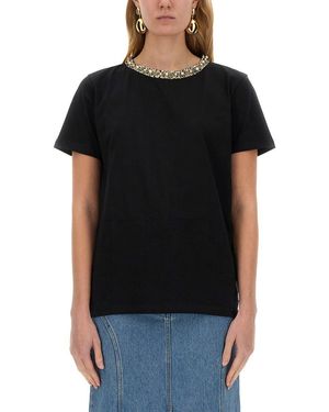 Nina Ricci T-Shirt With Embroidered Collar - Black