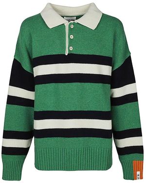 RIGHT FOR Wool Striped Long Sleeve Polo Shirt - Green