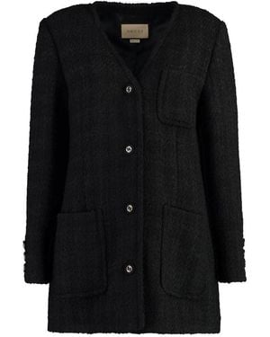 Gucci Tweed Single-Breasted Jacket - Black