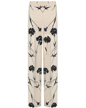 Twinset Cream Floral Wide Leg Trousers - Natural