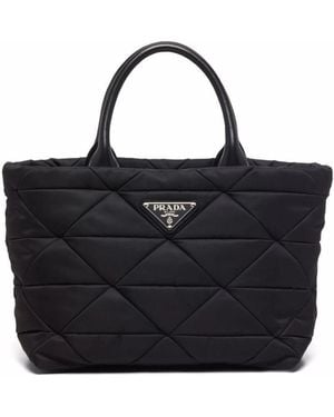 Prada Re-Nylon Triangle-Logo Plaque Padded Tote Bag - Black