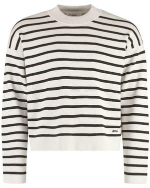Ami Paris Striped Crew-Neck Jumper - White