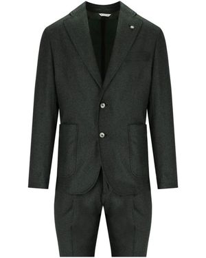 Manuel Ritz Melange Single-Breasted Suit - Black