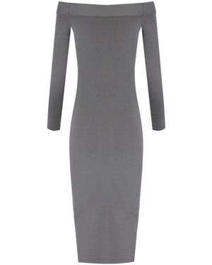 Elisabetta Franchi Organza-Appliqué Striped Knit Midi Dress