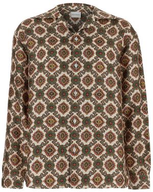 Drole de Monsieur 'La Chemise Renzo' Bowling Shirt With Cuban Collar And All-Over Renzo Motif - Brown