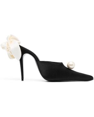 Magda Butrym Flowers Heel Mules Satin Shoes - Black