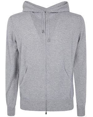 FILIPPO DE LAURENTIIS Long Sleeves Cashmere Wool Full Zip Hoodie - Grey